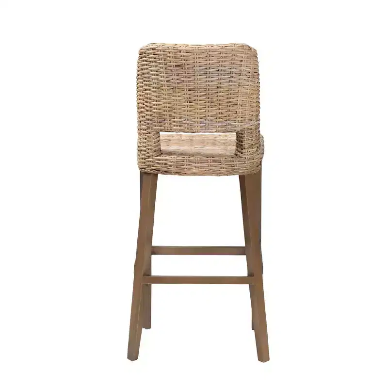 bali & pari Magy Rattan and Mahogany Wood Barstool Kubu Gray/Rustic Taupe