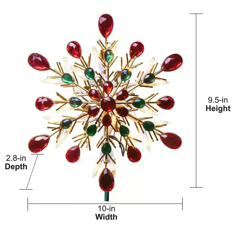 GE 9.5-in Pre-Lit Snowflake Jewel Christmas Tree Topper Gold/Green/Red
