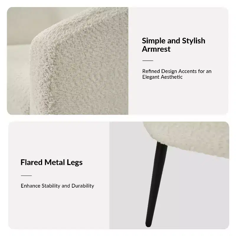 Guy Modern Boucle Armchair Set of 2 with metal leg ART OF LIVING DESIGNS