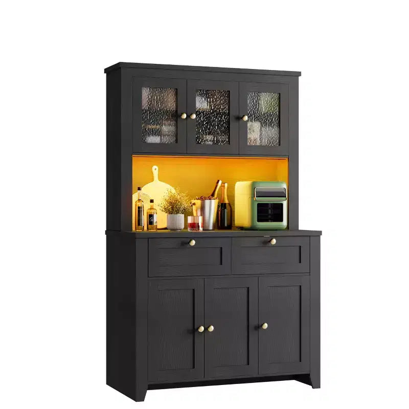 Tall Pantry Cabinet with Charging Station, Countertop, Drawers and Adjustable Shelves