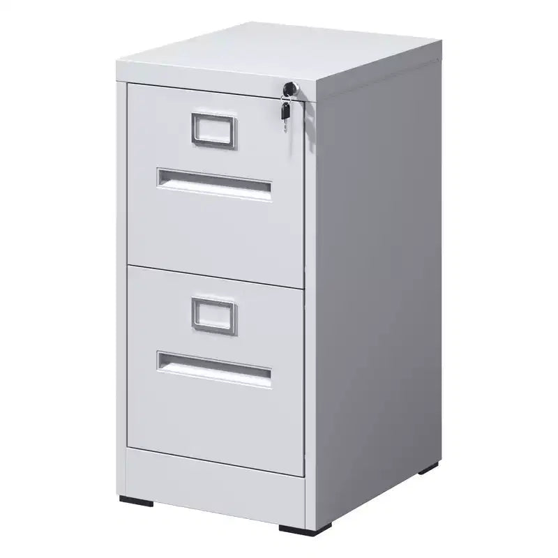 2-Drawer Narrow Metal File Cabinet with Lock – White