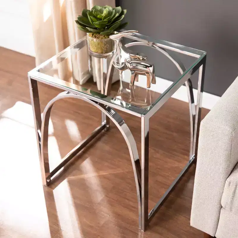 Stevenly Square Glass-Top End Table - Charcoal - SEI