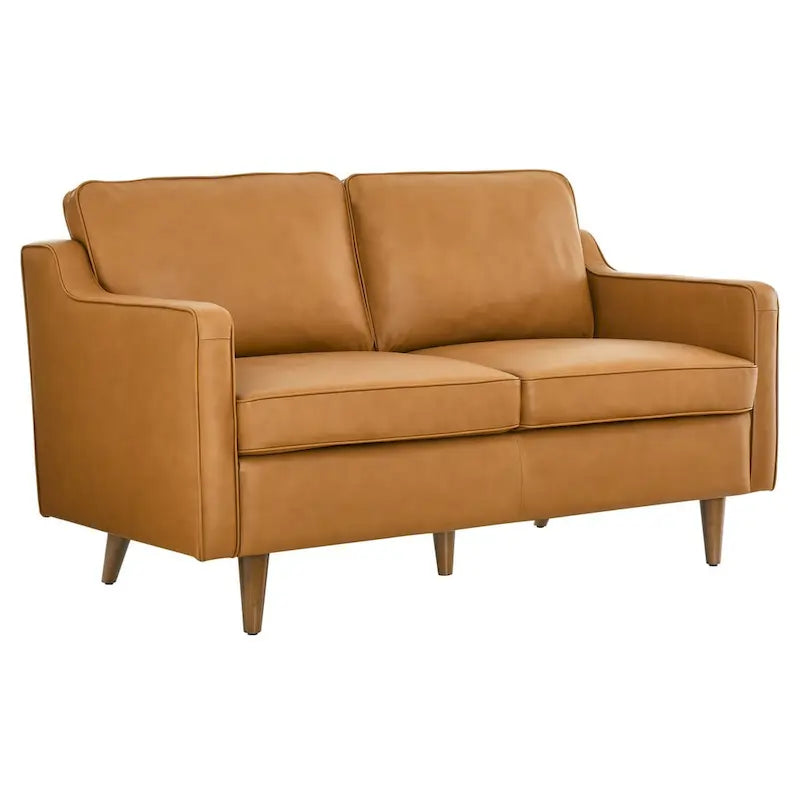 Top-Grain Leather Loveseat with Tapered Wood Legs