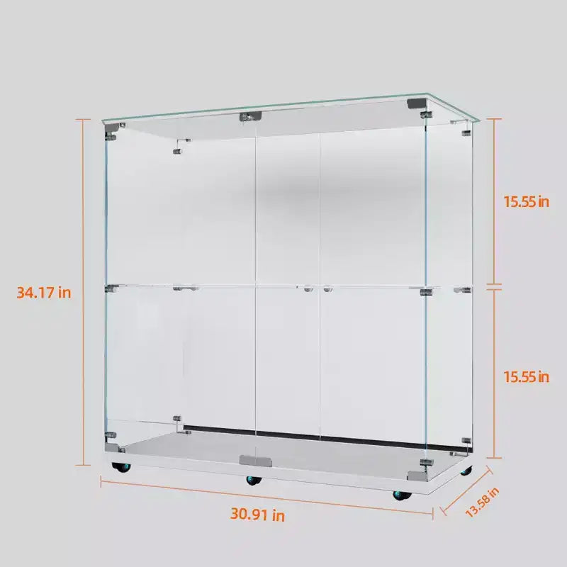MAYEERTY Tempered Glass Display Cabinet Wine Storage File Cabinet Bluetooth Light Strip Lockable Swivel Casters Living Room Bedroom Office White