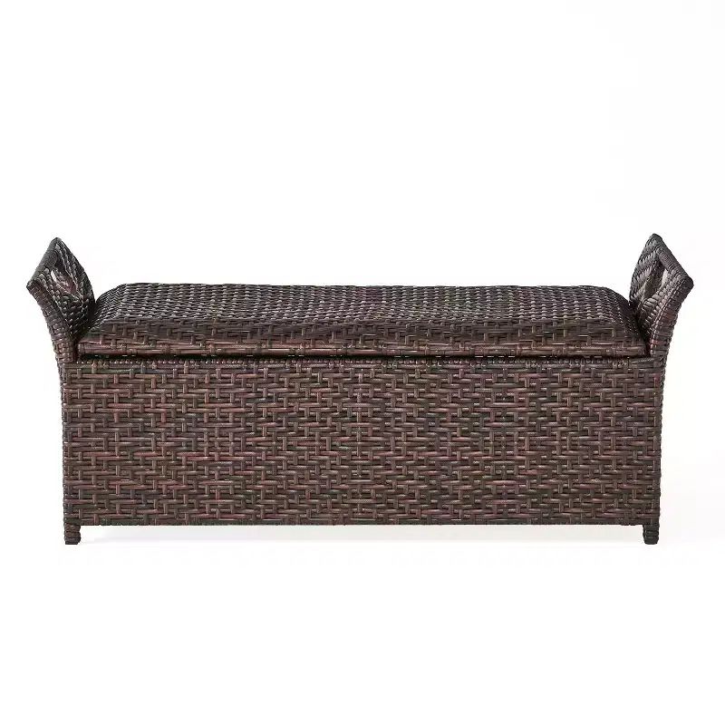 GDFStudio Ridgefield Outdoor Wicker Storage Bench with Handles, Multibrown