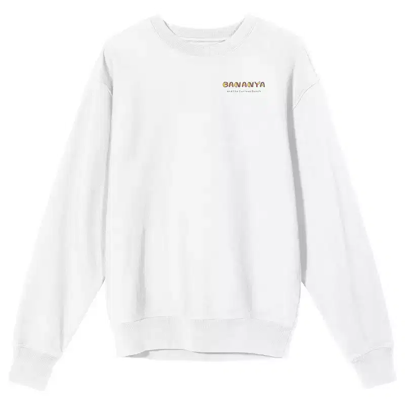 Bananya Merry Christmas Cheers Adult White Crew Neck Long Sleeve Sweatshirt