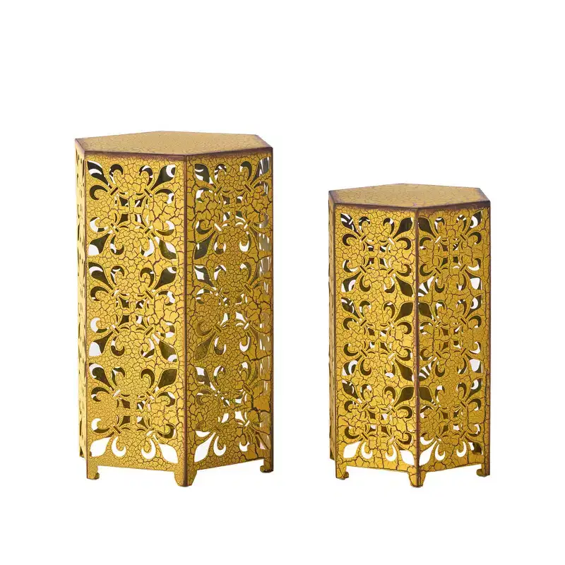 Iron Living Room Side Table,Outdoor Side Table, Modern Hexagonal Patio End Table,