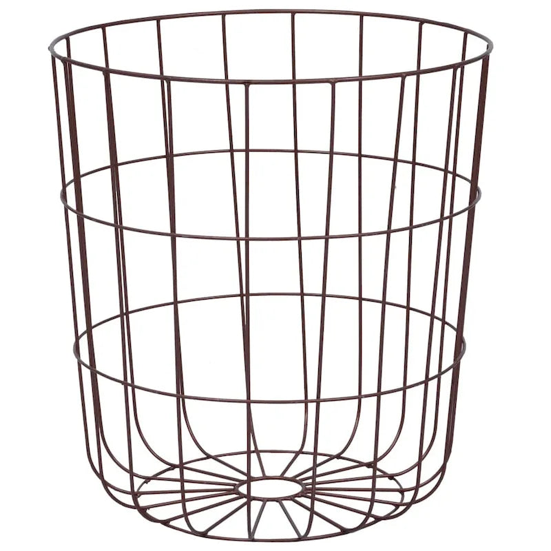 Round MDF Coffee Table with Basket Design, Copper Finish, 15.6 Diameter