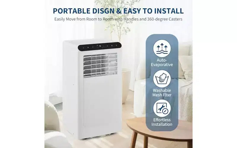 GustoWave 10000 BTU Portable AC 3-in-1 Cooling Dehumidifier Sleep Remote Quiet Black Panel Bedroom Office Apartment