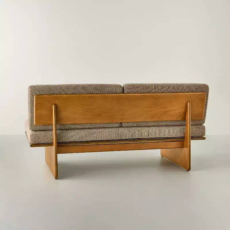 Mushroom Weave Upholstered Mid-Century Bench with Back - Hearth & Hand™ with Magnolia