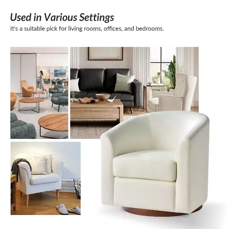 Set of 2 Jessie 30.5 Wide Modern Swivel Barrel Faux Leather Chair with Solid Wood Base|ART OF LIVING DESIGNS
