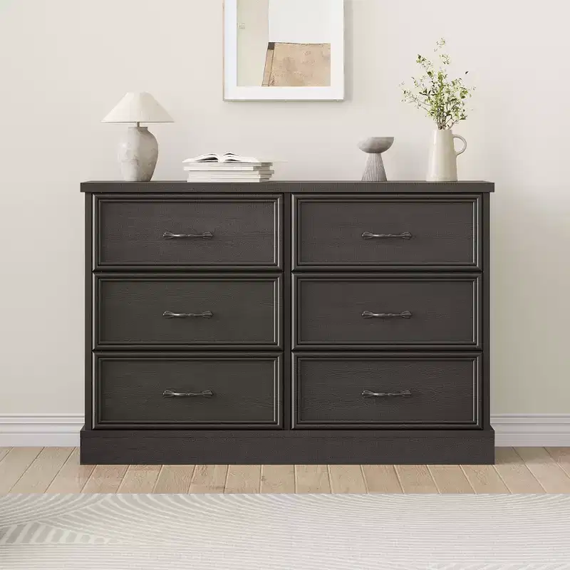 Modern Drawer Bedside Table Storage Cabinet  Perfect for Bedroom, Drawer Organizer, Sturdy Wood, Space-Saving Design  Black Wood Grain
