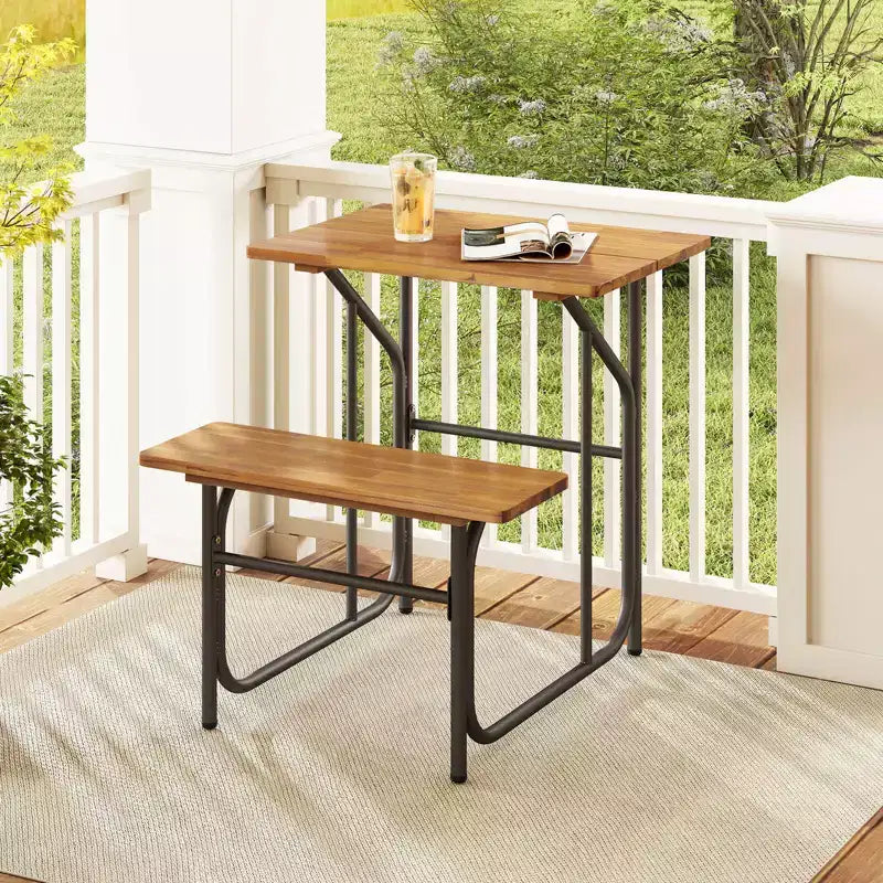 Costway 1/2 PCS Patio Table Bench Set One-Side Picnic Table & Seat with Acacia Wood Top Metal Legs