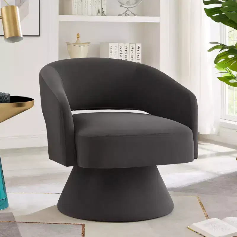 Okak Modern Swivel Accent Chairs for Bedroom, Upholstered Velvet Round Accent Chairs, 360 Degree Comfy Swivel Chair with Open Backrest