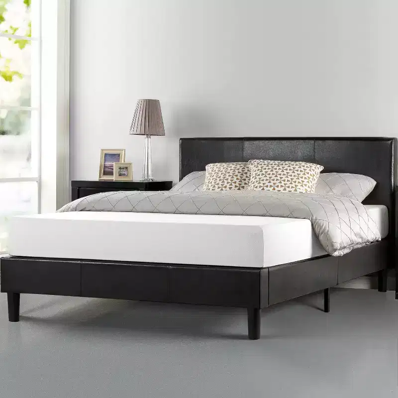 Faux Leather Upholstered Platform Bed Frame Black