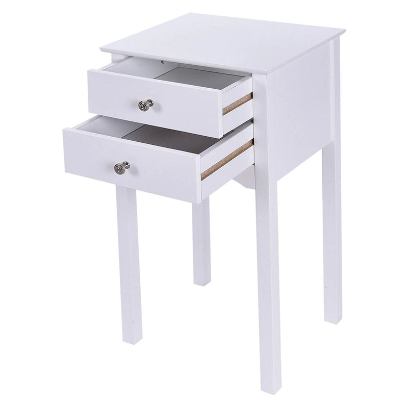 White 2-Drawer Side Table, 16 x 13 x 30 in.