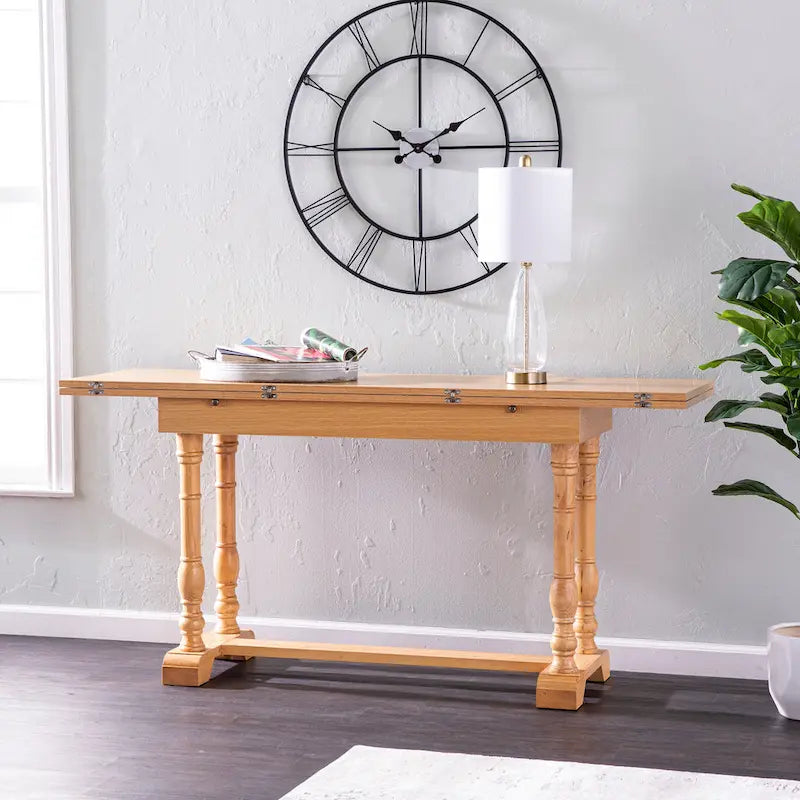 Farmhouse Drop Leaf Trestle Console to Dining Table