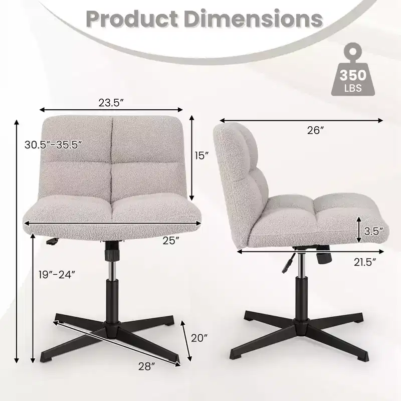 Costway Armless Office Desk Chair Modern Swivel Vanity Chair with Adjustable Height Grey/Brown/Beige