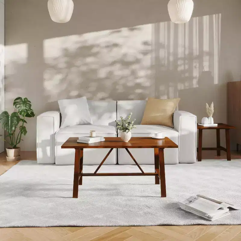 Flash Furniture Eli Solid Wood Farmhouse Coffee Table, Trestle Style Accent Table