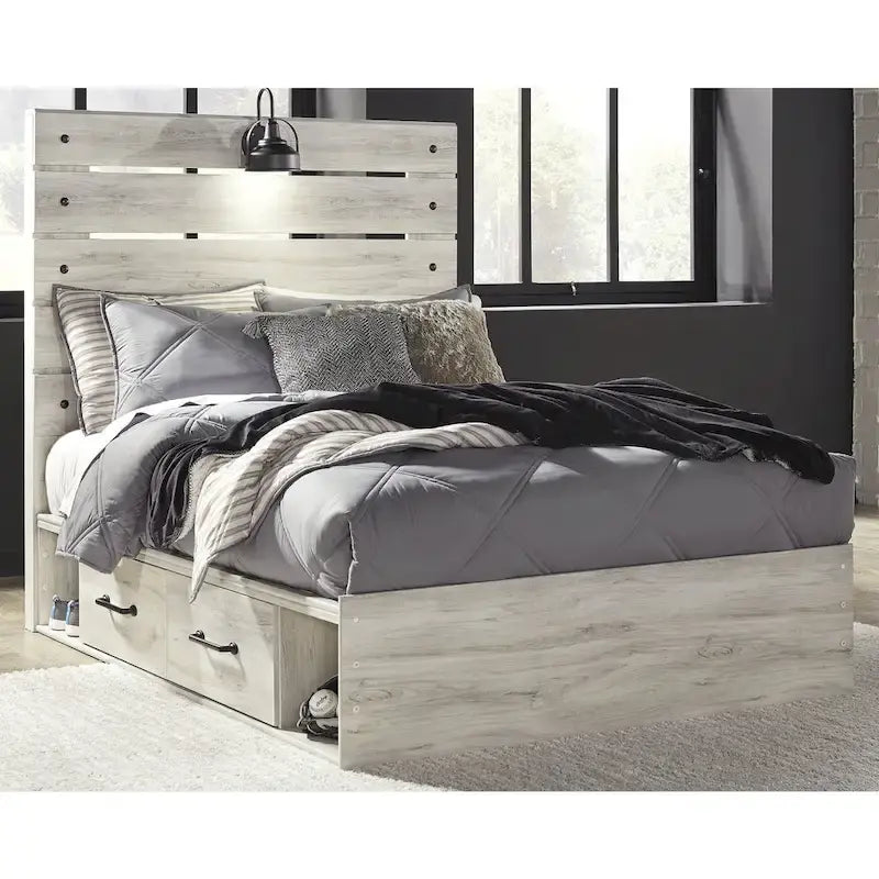 Whitewash Panel Bed With 2 Under Bed Storage Drawers