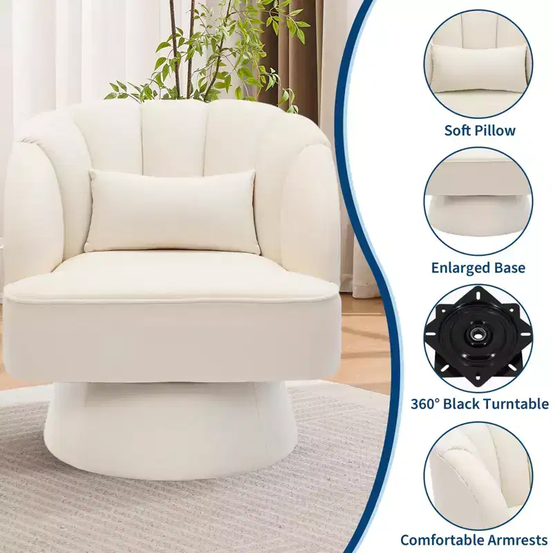 Modern Swivel Barrel Accent Chair, 360 Degree Velvet Upholstered Armchair with Striped Backrest & Plush Padding, Comfy Round Lounge Chair 2 PCS
