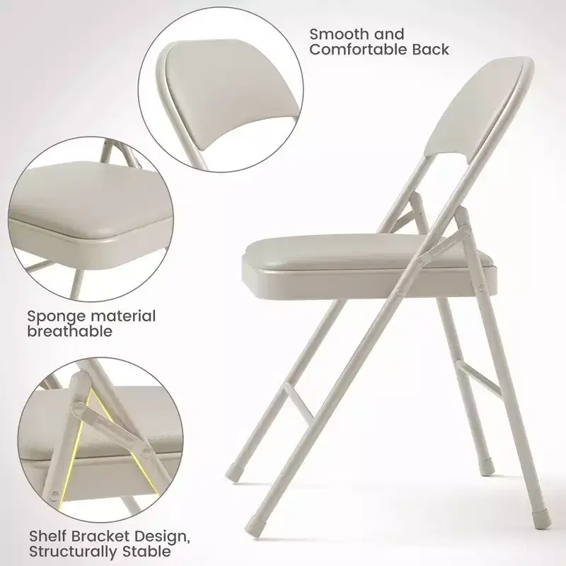 Folding Chairs Set of 2/4, PU Upholstered Foldable Chairs with Metal Frame Hold Up to 350 Pounds