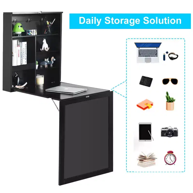 Costway Wall Mounted Table Fold Out Convertible Desk with A Blackboard/Chalkboard Black\Brown\White\Grey