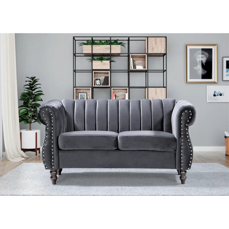 Velvet Chesterfield Rolled Arm Loveseat
