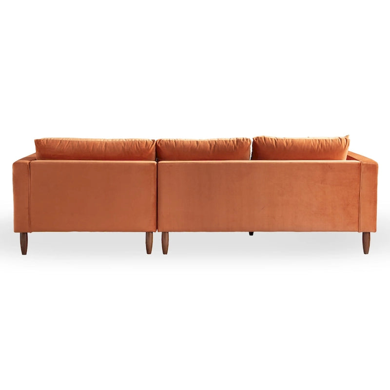 Mid-Century Modern L-Shaped Pillow Back Velvet Sectional Sofa