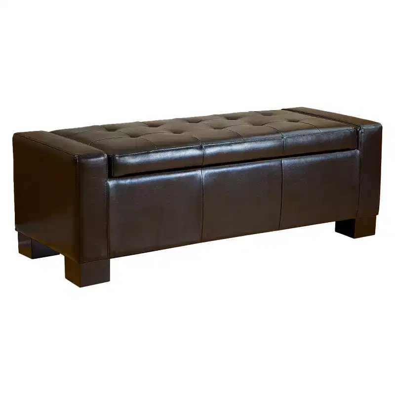 Guernsey Leather Storage Ottoman Bench