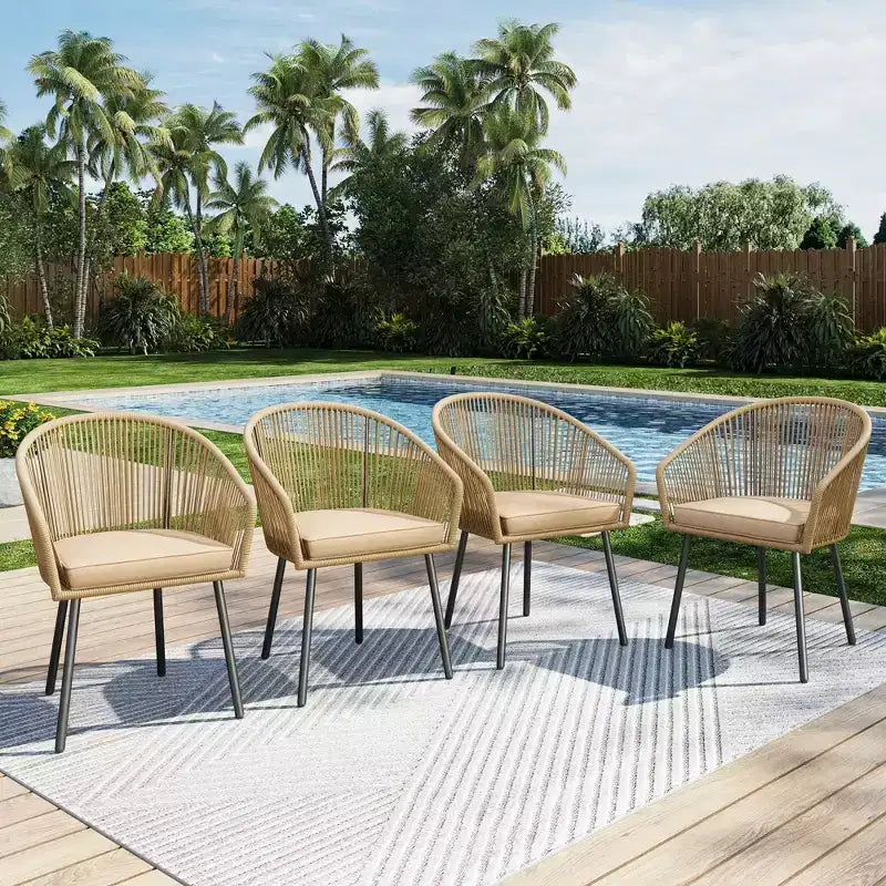 Captiva Designs 5pc Patio Dining Table with X-Shaped Legs & Woven Pull Cord Back with Seat Cushion