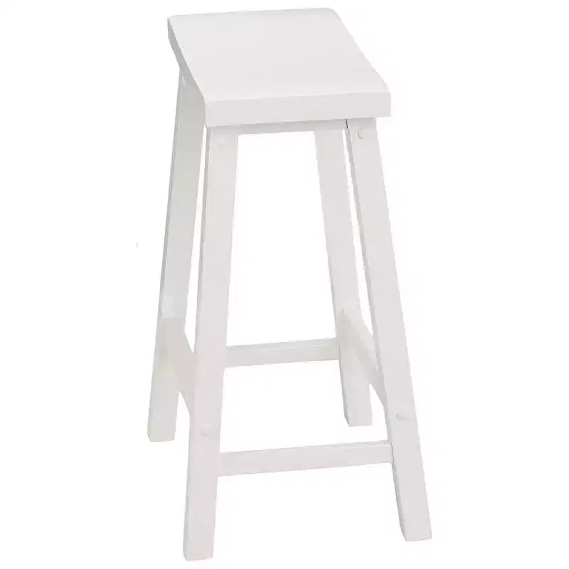 PJ Wood Classic Saddle Seat 24 Inch Tall Kitchen Counter Stools, White (8 Pack)