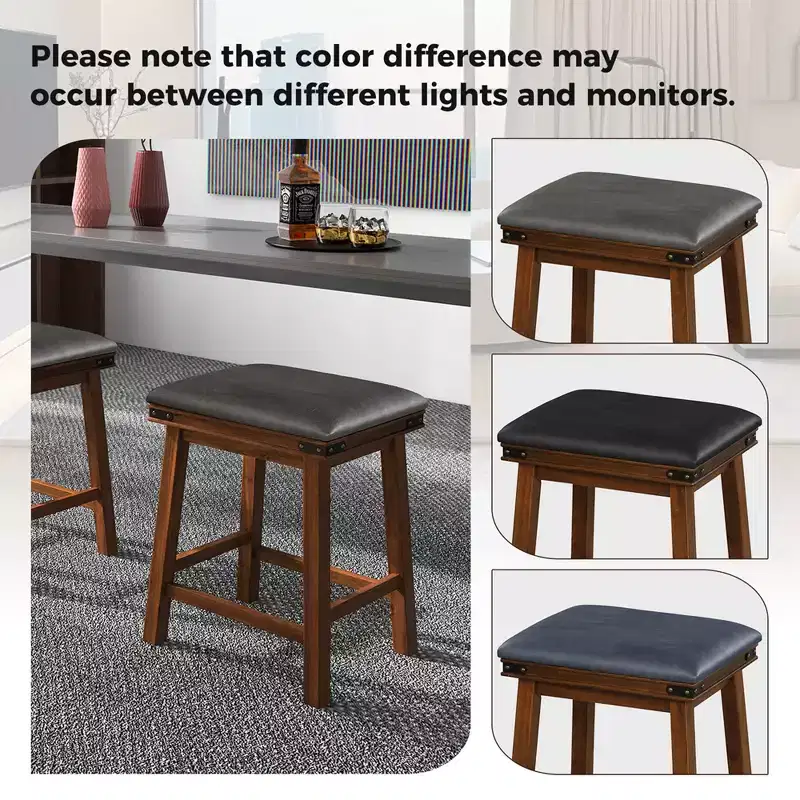 Costway 24'' Dining Bar Stool Set of 2 Counter Height Padded Seat Wood Frame Kitchen Brown/White