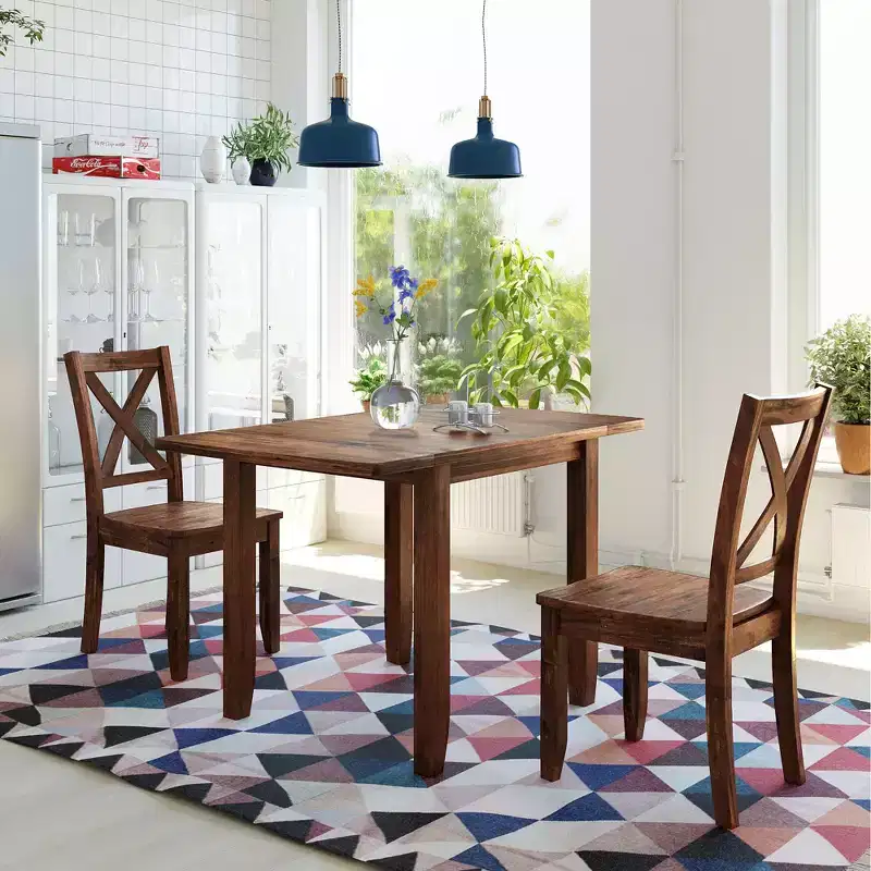 Whisen 3-Piece Wood Drop Leaf Breakfast Nook Dining Table Set with 2 X-back Chairs