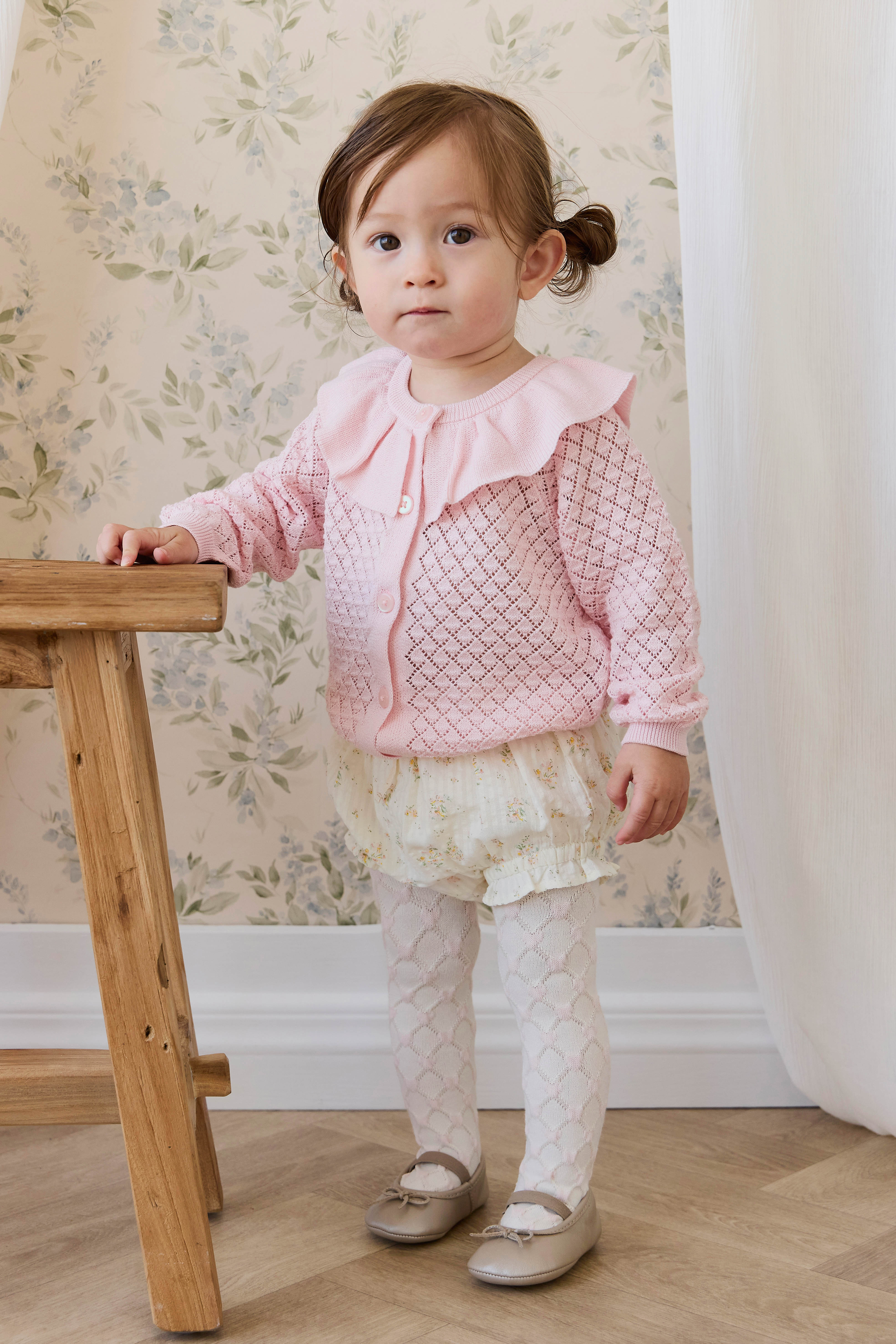 Botanical Parchment  Floral Organic Cotton Bloomer with Frill Detail & Elastic Waistband for Baby Daily Wear (0�C3Y)