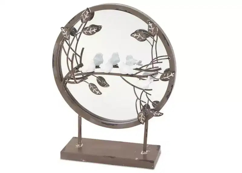 Melrose Round Metal Table Mirror with Perched Sparrows - 16