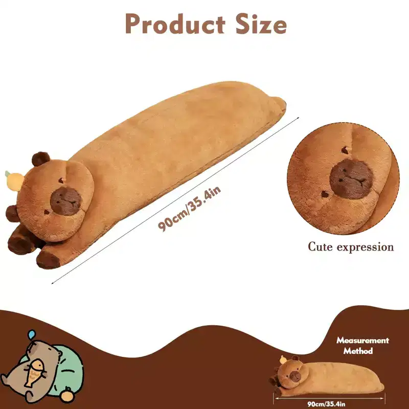 TITQWOP Long Capybara Plush Pillow,Cute Capybara Stuffed Animals Plushie Sleeping Hugging Body Pillow,Kawaii Capybara Soft Doll Toy