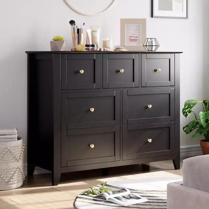 CuisinSmart Wood Dresser for Bedroom, 7 Drawer Chest of Drawers with Metal Handle, Closet Store Organizer for Living Room Hallway bedroom