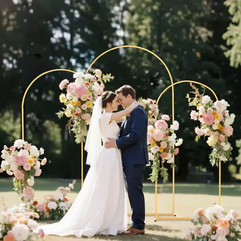 VEVOR Arch Backdrop Stand, Set of 3, 7.2/6.6/6 ft, Stable Structure, Easy Assembly, Gold Metal Arch Backdrop Stand for Wedding, Birthday Party, Gold