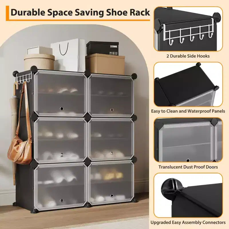 Modular six-compartment shoe cabinet with doors - suitable for hallways, bedrooms, or living rooms, space-saving and easy to assemble.