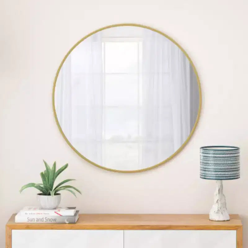 Decorative 48 Round Wall Mirror with Black Metal Frame