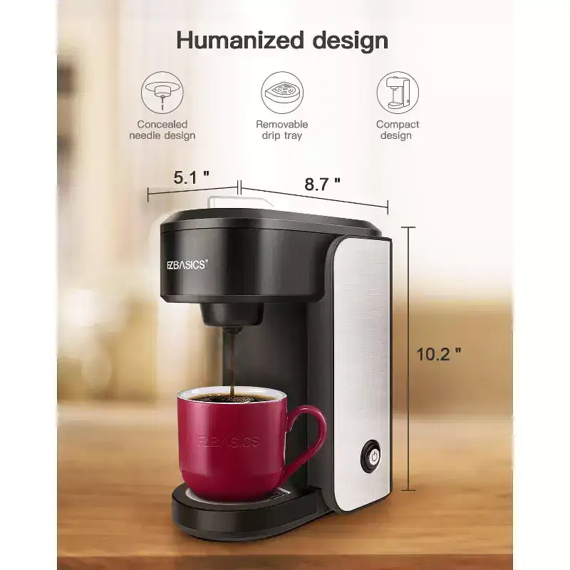 Black HEATDAZ Single Serve Coffee Maker - Perfect Christmas Gift, Mini Brewer for Capsule & Ground Coffee, Holiday Gift for Coffee Lovers