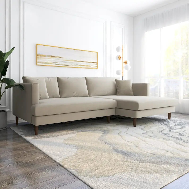 Mid-Century Modern L-Shaped Pillow Back Velvet Sectional Sofa