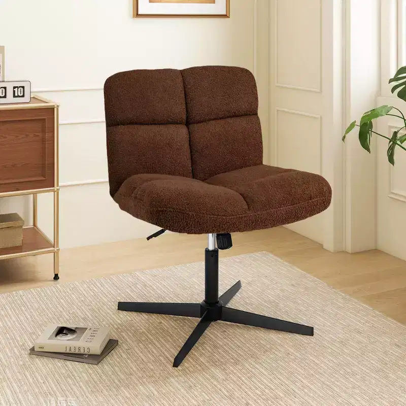Costway Armless Office Desk Chair Modern Swivel Vanity Chair with Adjustable Height Grey/Brown/Beige