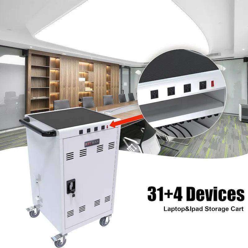 Mobile Charging Cart and Cabinet for Tablets and Laptops 31-Device Capacity