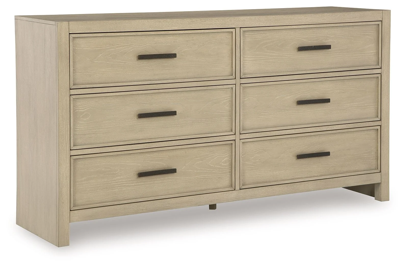 Dresser smooth-gliding storage s are accented with stylish metal bar pulls in a