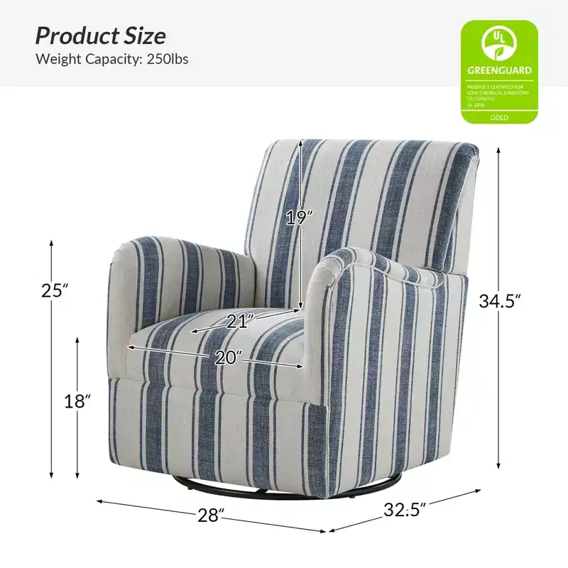 Set of 2 Livia Transitional 360-Degree Swivel Armchair With Jacobean Strip Pattern | HULALA HOME