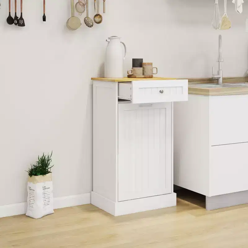 AndMakers 19.68 in. W x 13.77 in. D x 35.62 in. H Ready to Assemble Trash Can Kitchen Cabinet