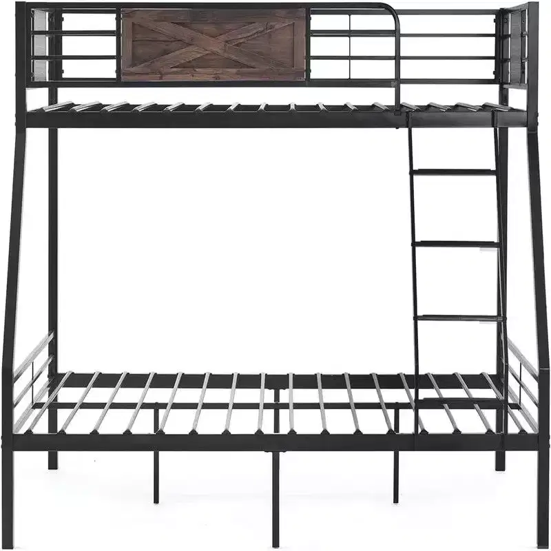 Bunk Bed Twin Over Full Size with 2 Storage Drawers, Heavy Duty Metal Slat Support, No Box Spring Needed