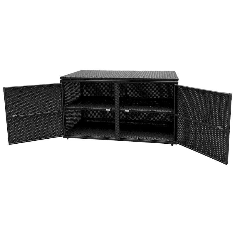 Outdoor Wicker Storage Box Garden Deck Box with Steel Frame